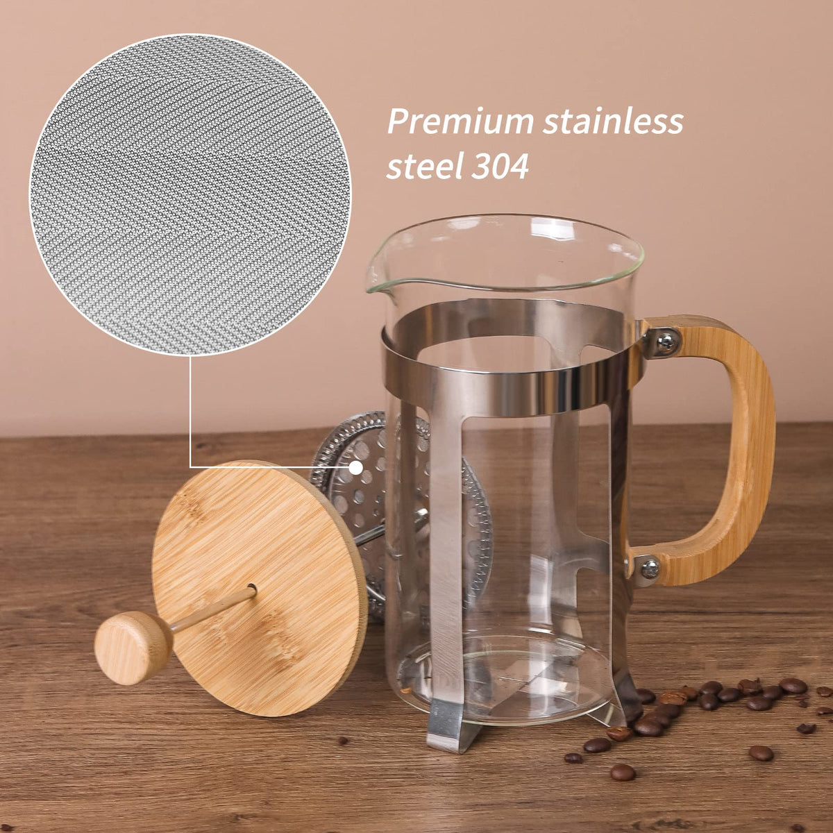 34 oz French Press Coffee Maker with Bamboo Lid N357124