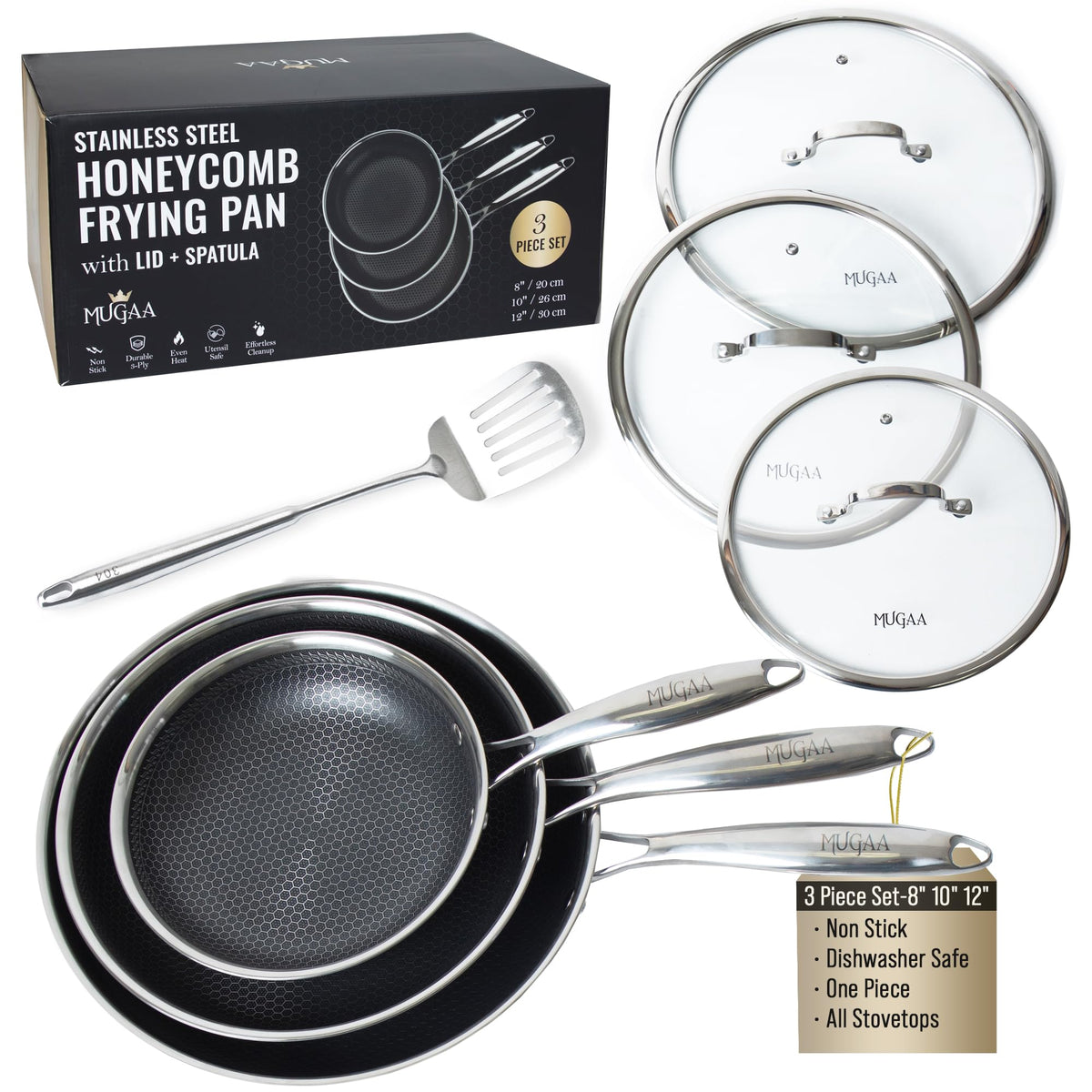 8/10/12" Stainless Steel Nonstick Pan Set I2469