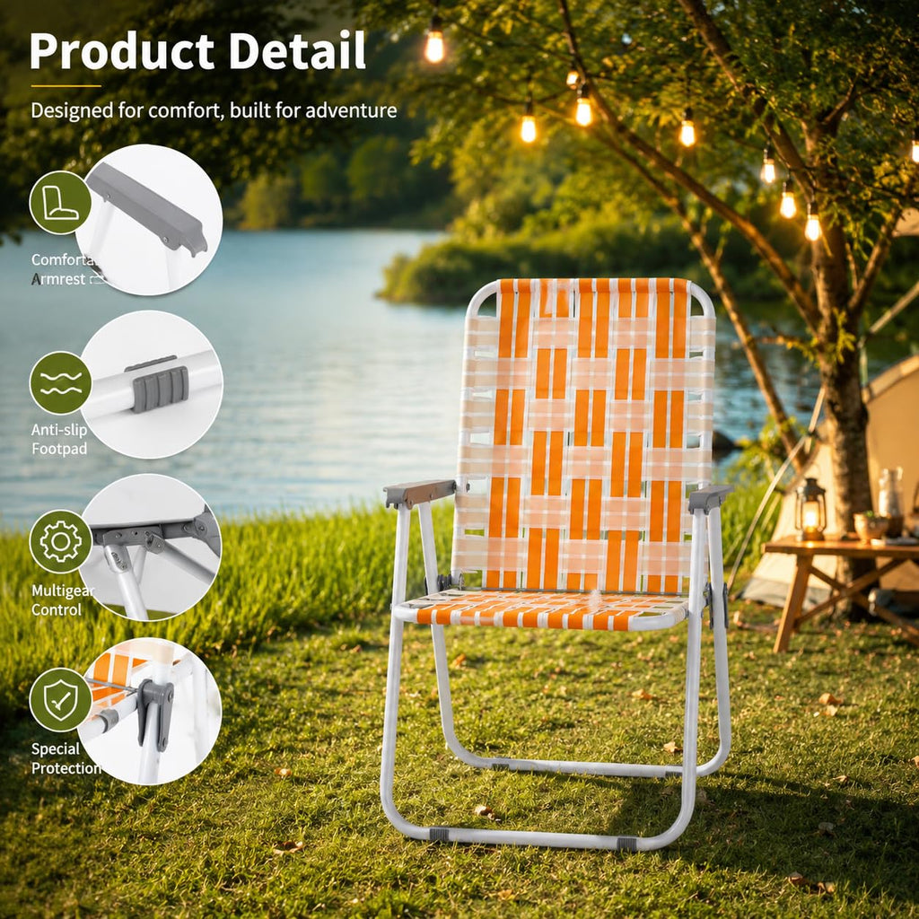Webbed Foldable Metal Patio Chairs Set of 2 B8310