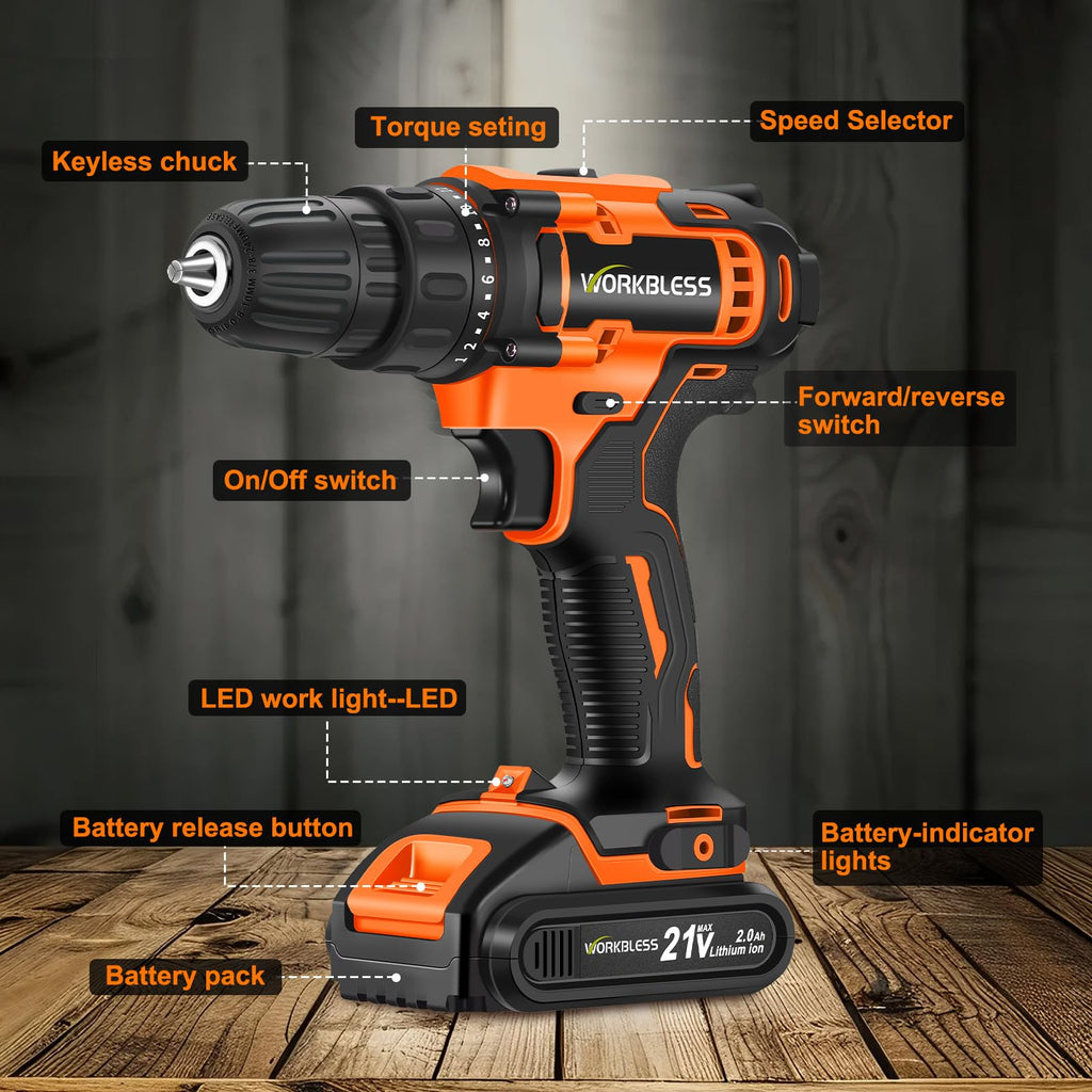 21V Cordless Drill Set with Battery Charger C21056