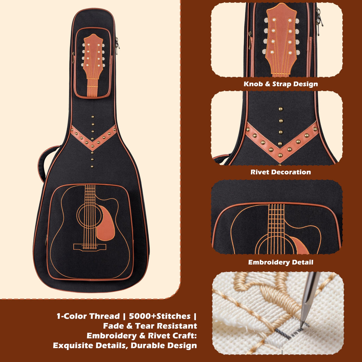 40/41/42" Waterproof PU Leather Acoustic Guitar Bag B71384
