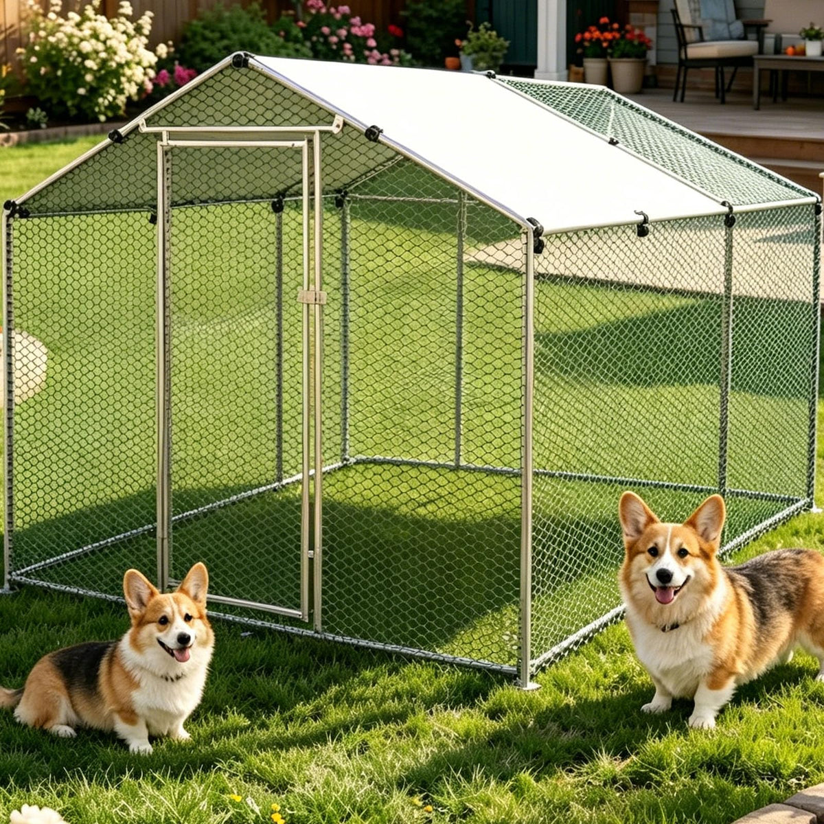 Large Outdoor Dog Kennel Heavy Duty Metal Dog Run with Weatherproof Cover U653292