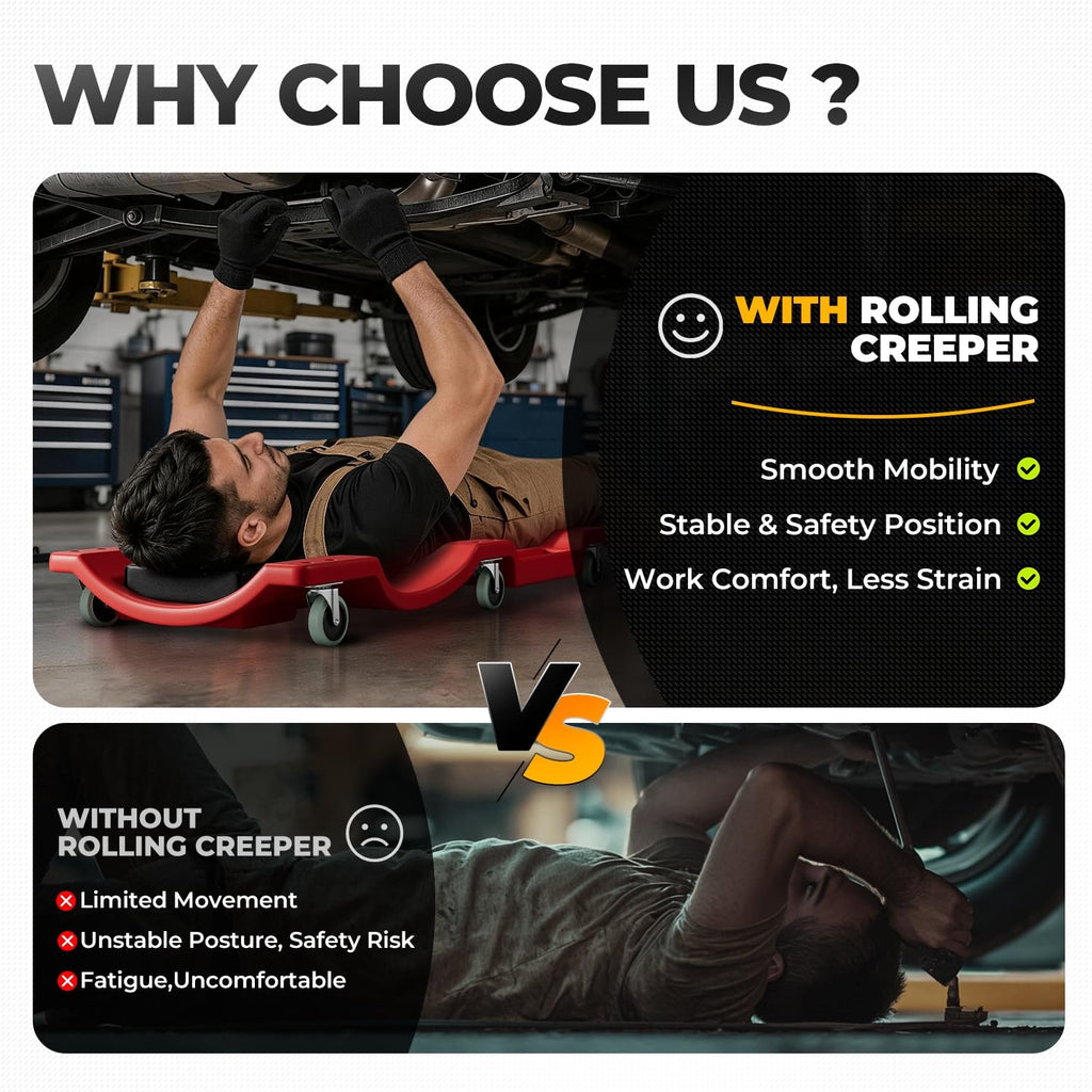 40 in Low-Profile Rolling Mechanic Creeper, Red G6597