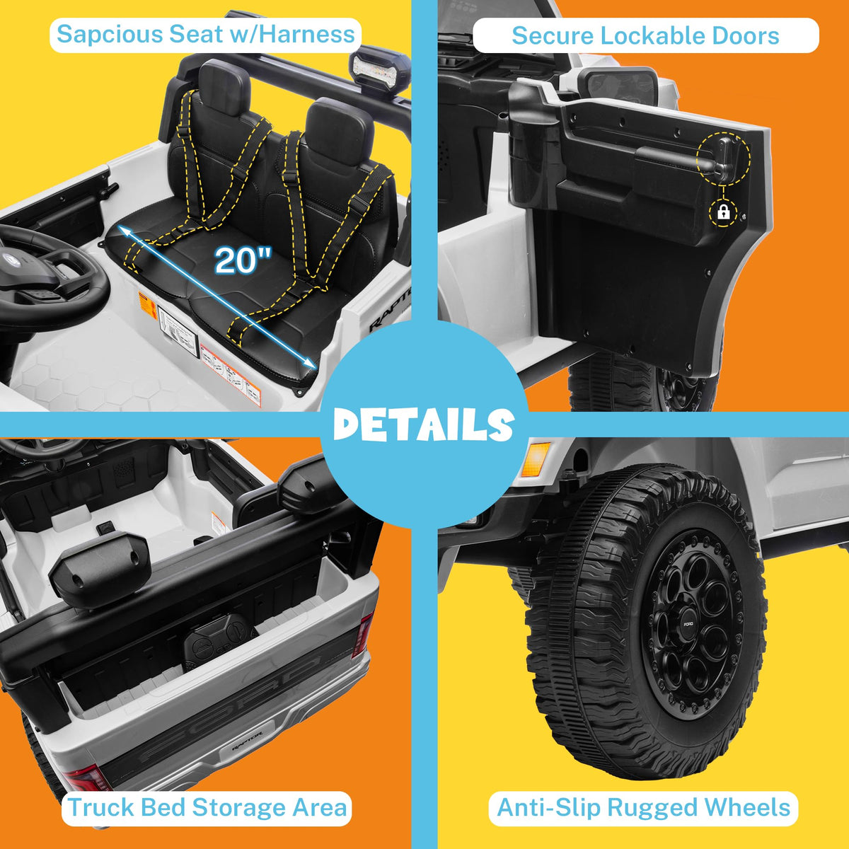 White 24V 2 Seater Kids Ride on Truck with Parent Remote Control E847883