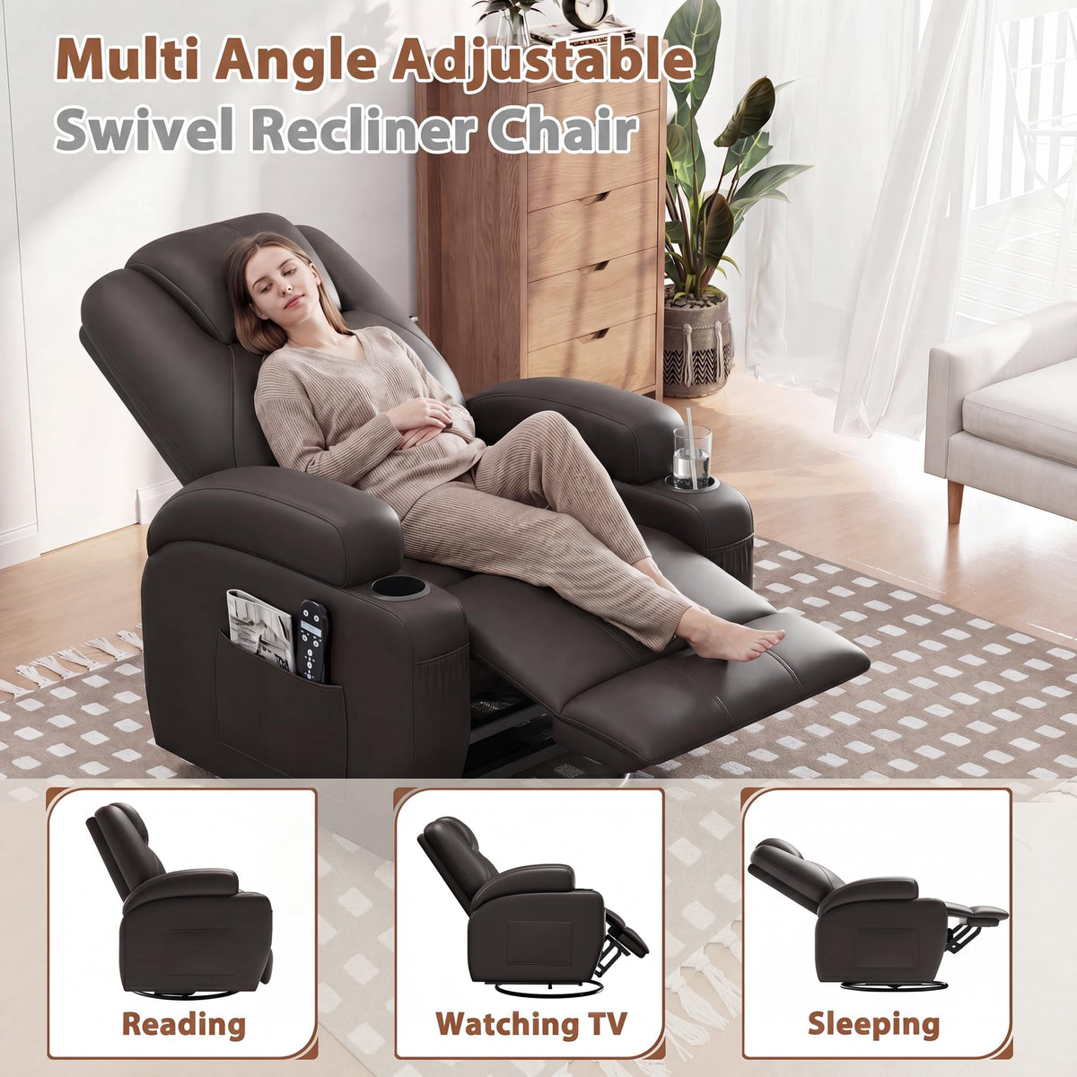 Swivel Rocker Recliner Chair with Vibration Massage R166
