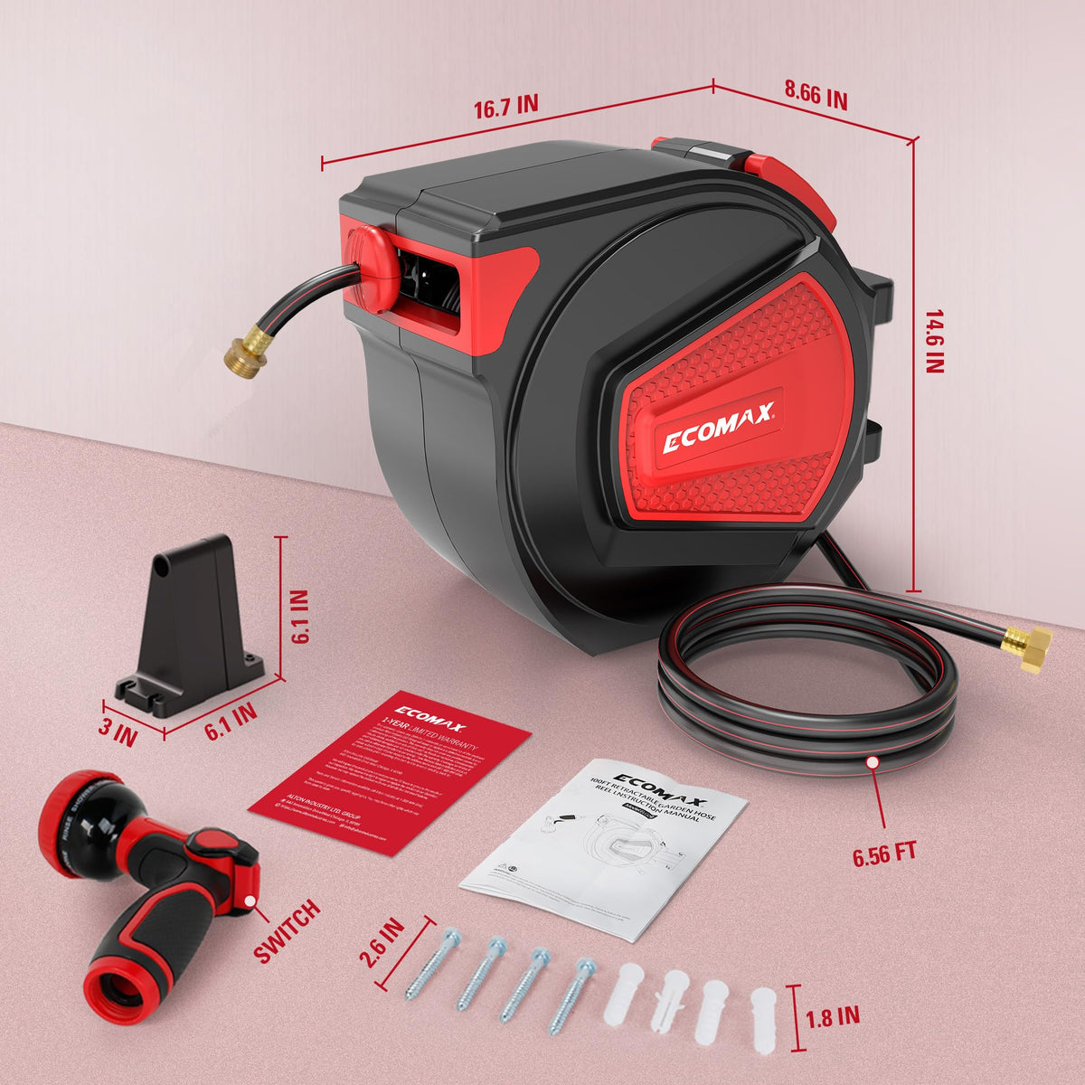 Retractable Garden Hose Reel 1/2" x 100 ft G795374