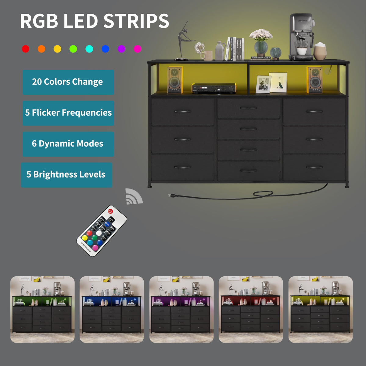 55" W 10 Drawers Dresser with LED M35476