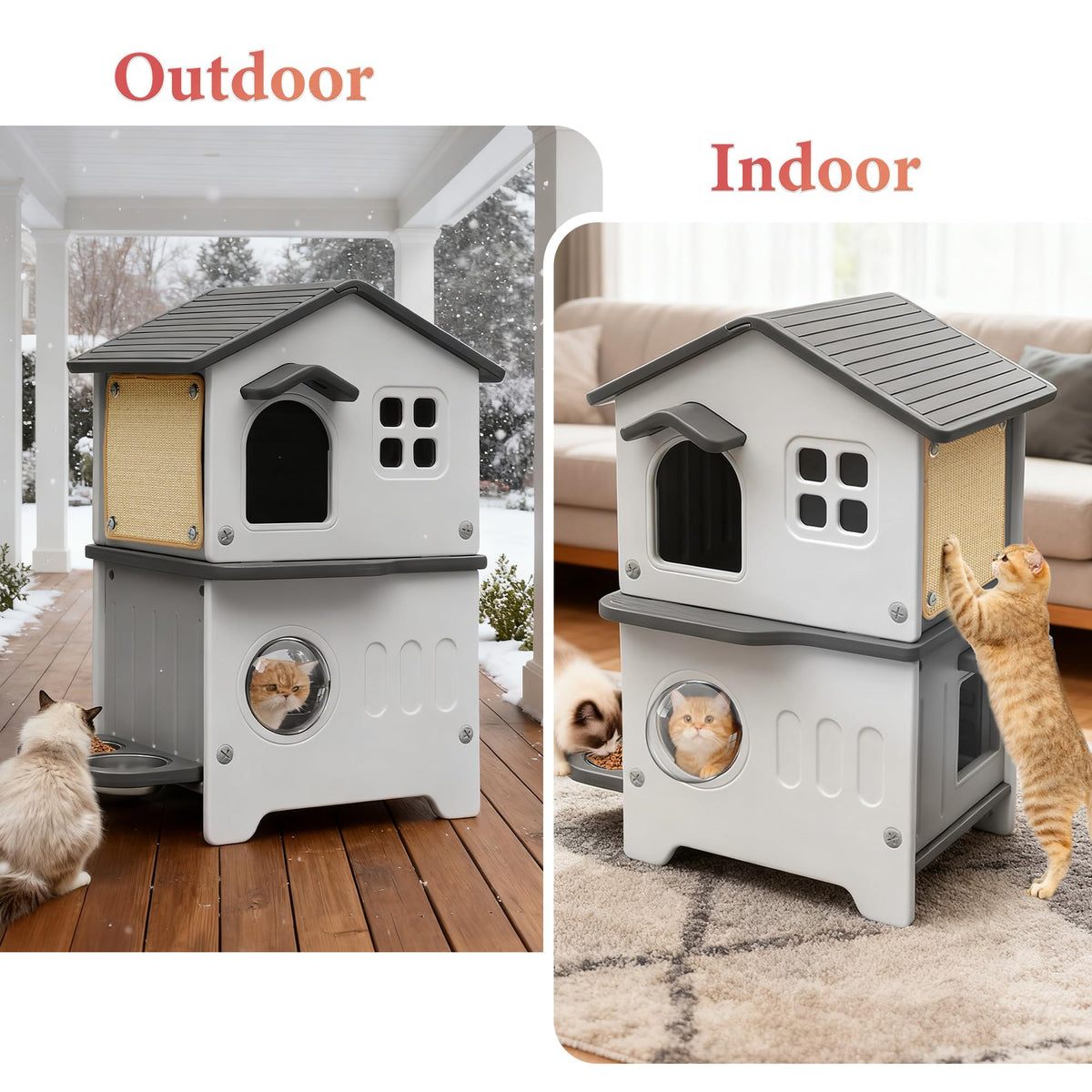 Insulated Outdoor Plastic Cat House with Cat Bowls V295269