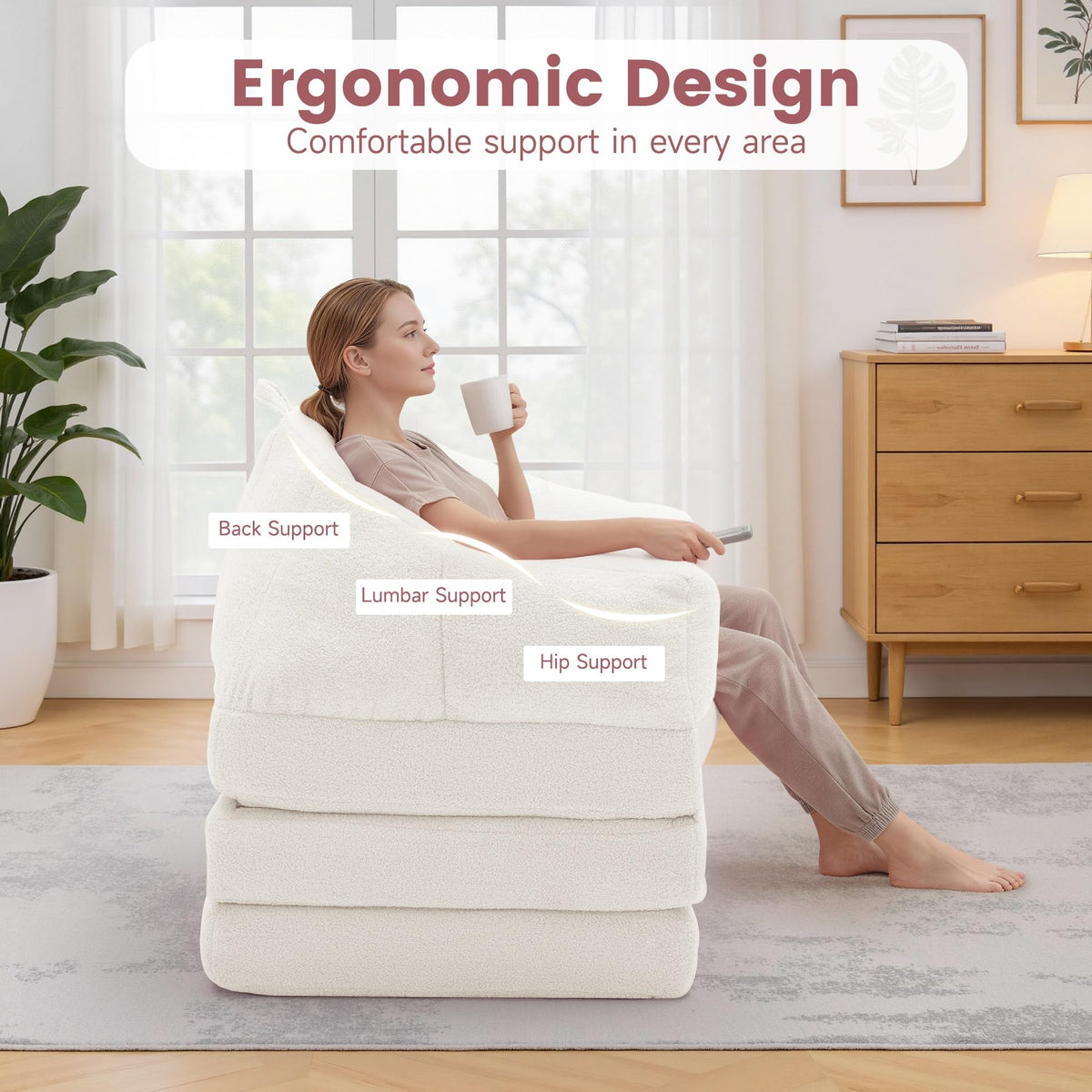 Beige 2 in 1 Convertible Sleeper Sofa Bed V1463