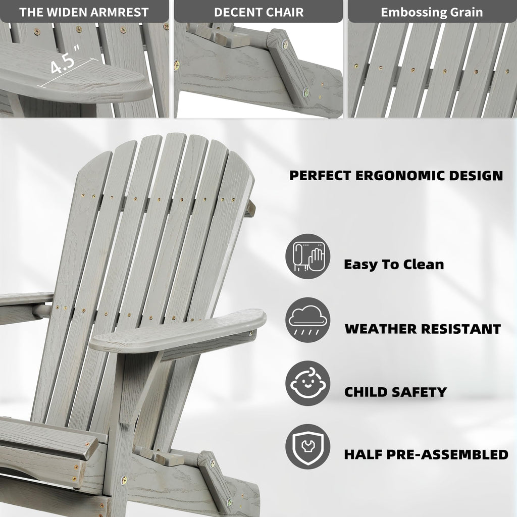 Wood Lounge Patio Chair Set of 2, Folding Adirondack Chairs, Solid Cedar Wood B8469