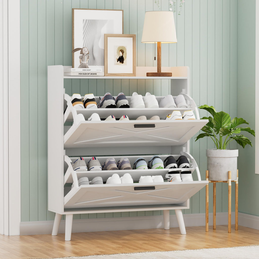 Farmhouse Shoe Storage Cabinet with Flip Drawers F527