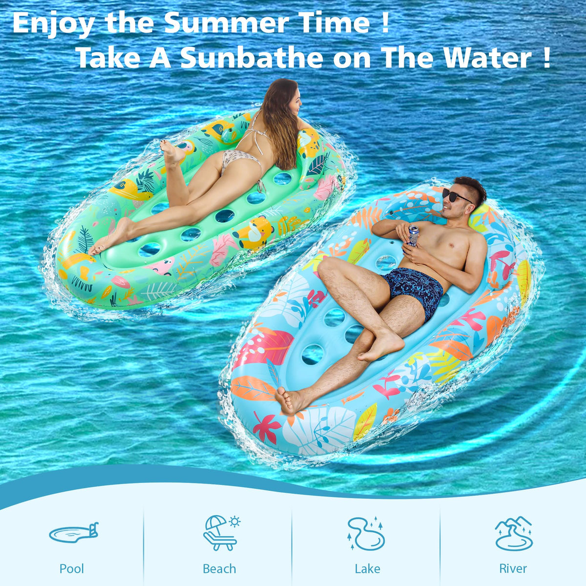 4 Pack Inflatable Pool Float Lounger with Headrest O84802