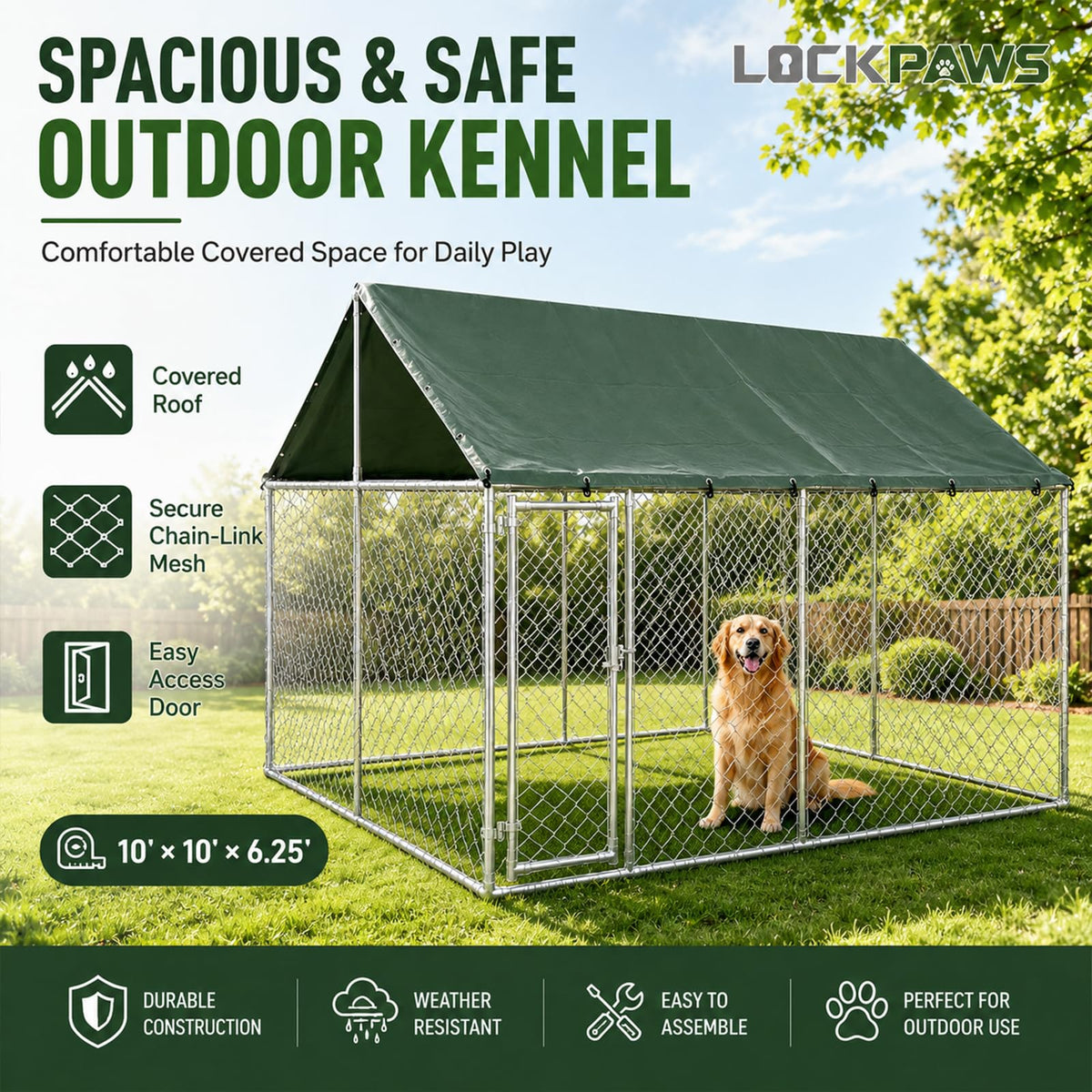 10x10FT Heavy Duty Galvanized Steel Outdoor Dog Kennel F77753
