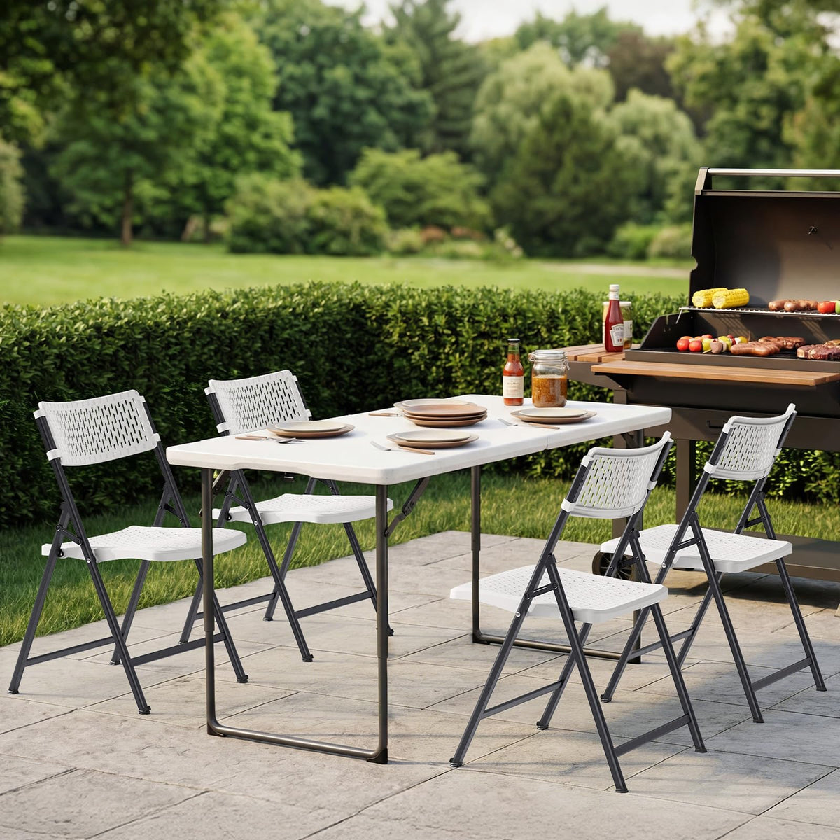 White 4-Pack Folding Chairs with Steel Frame X59535