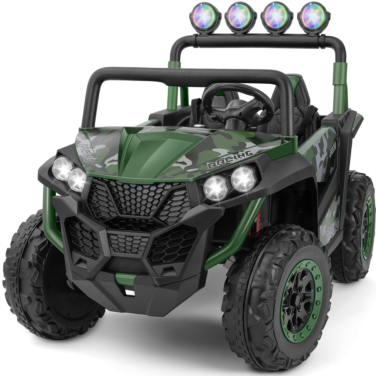 2 Seater 24V Battery Powered Ride on Car with Remote Control, Camouflage Green Y25653