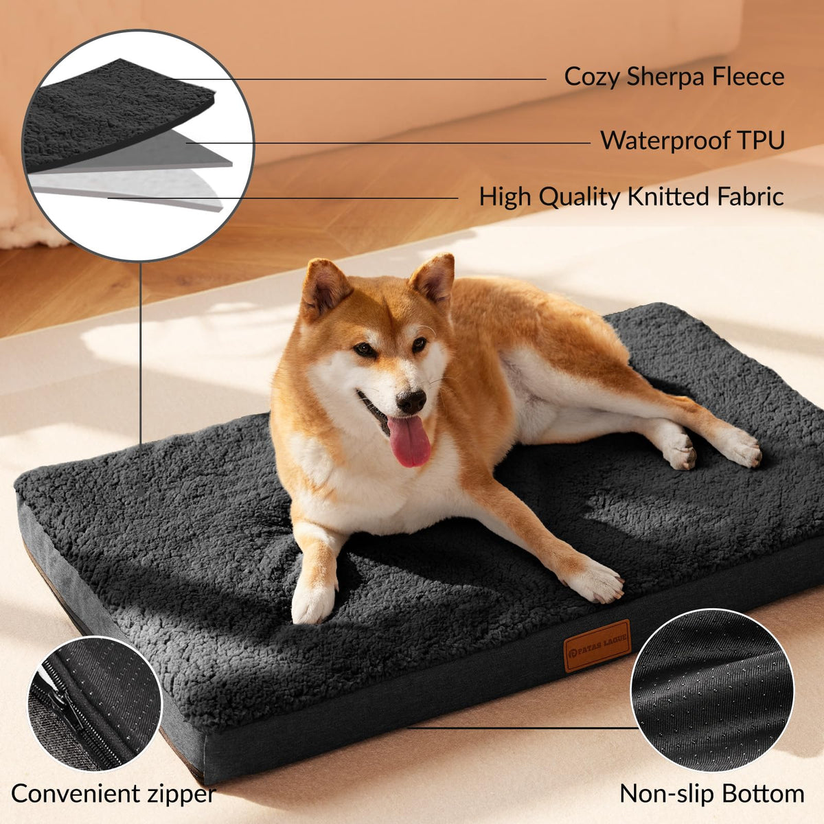 Large Washable Dog Bed 36''X24'' Black A831869