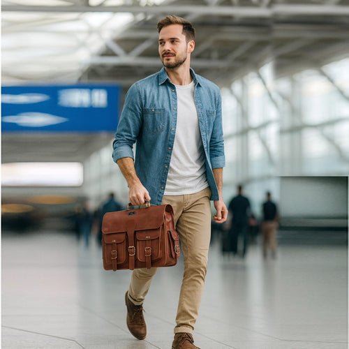 18 Inch Full Grain Buffalo Leather Laptop Briefcase N465