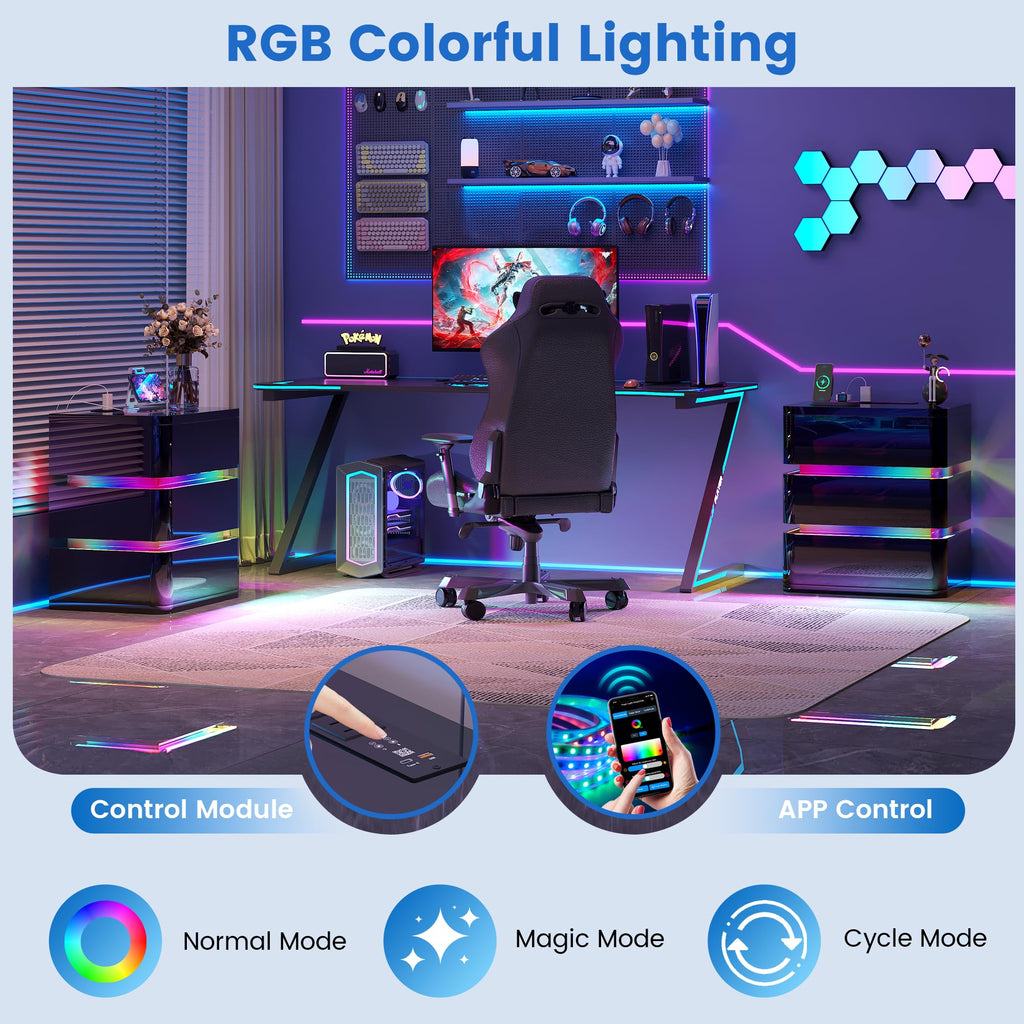 3-Drawer Nightstand with Charging Station & LED Lights R577353