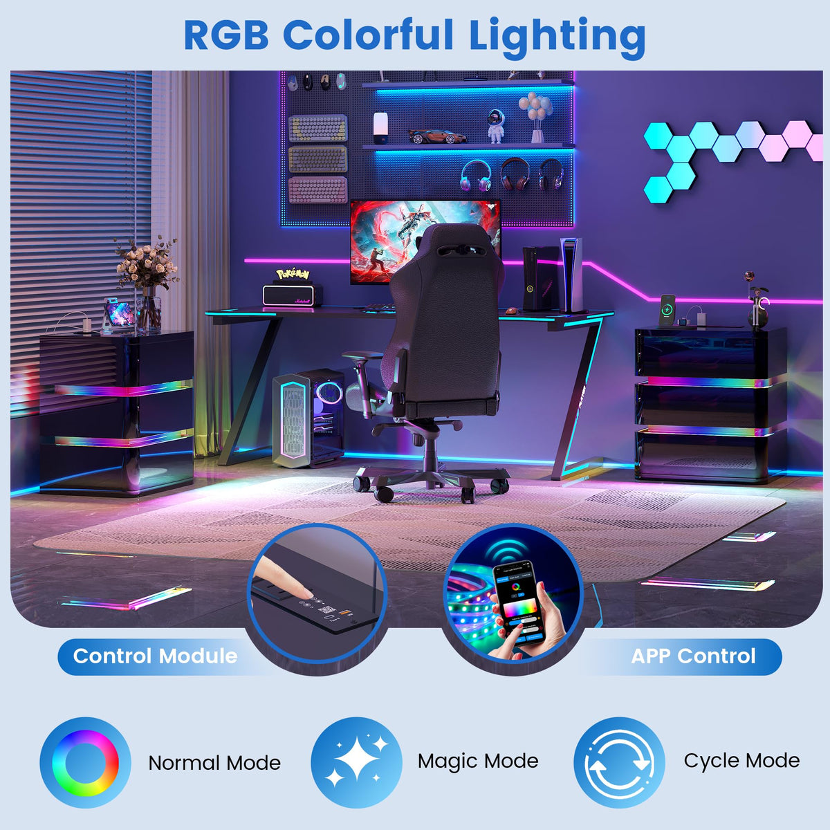 3-Drawer Nightstand with Charging Station & LED Lights R577353