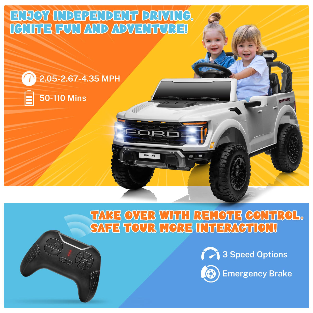 White 24V 2 Seater Kids Ride on Truck with Parent Remote Control E847883