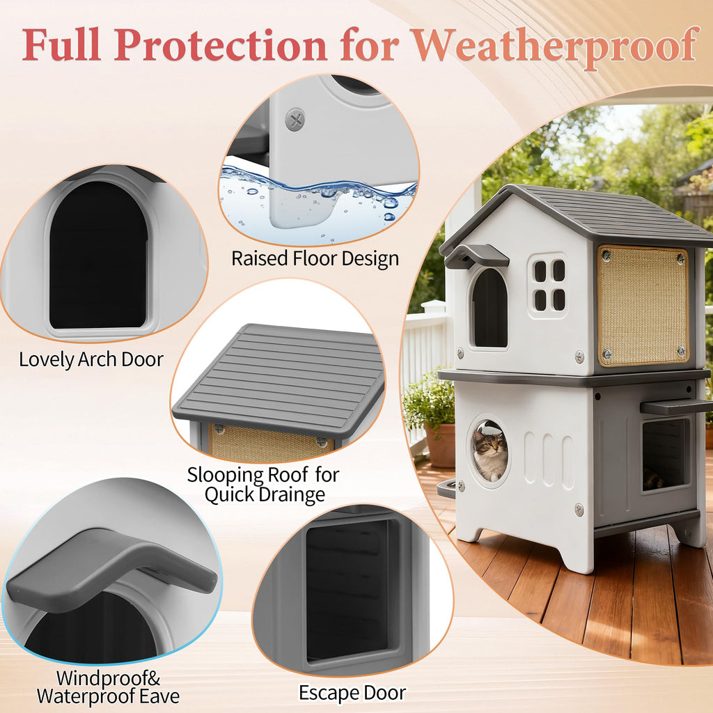 Insulated Outdoor Plastic Cat House with Cat Bowls V295269