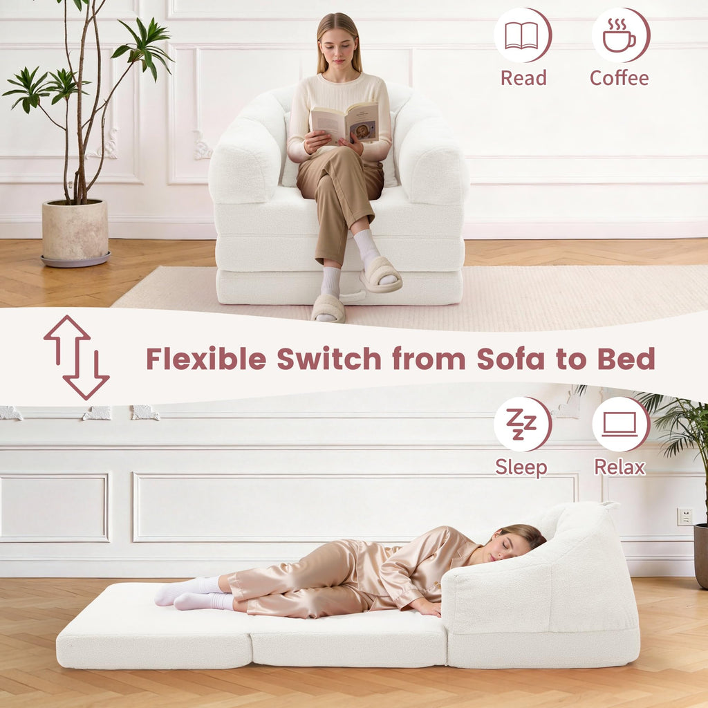 Beige 2 in 1 Convertible Sleeper Sofa Bed V1463