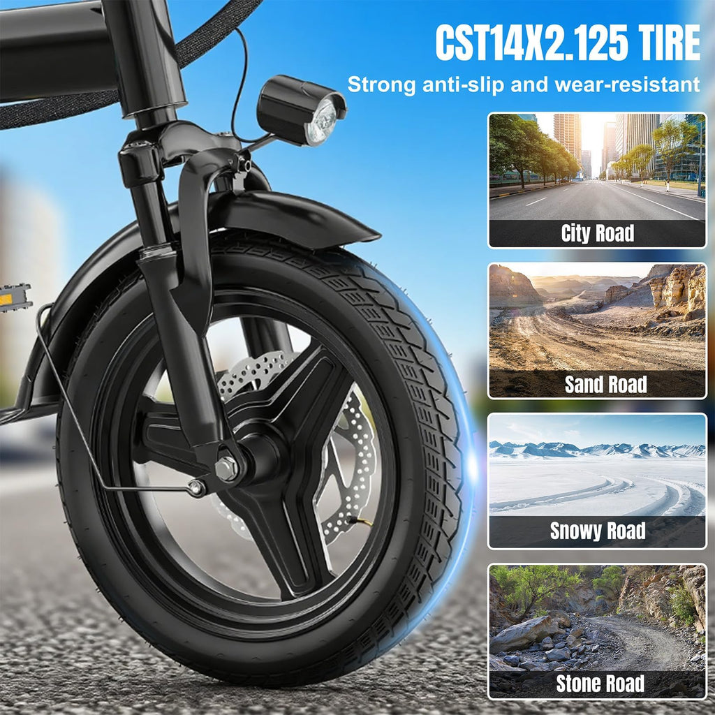 560W 20MPH 32 Miles Range 48V 10Ah 14" Foldable Electric Bike E1627
