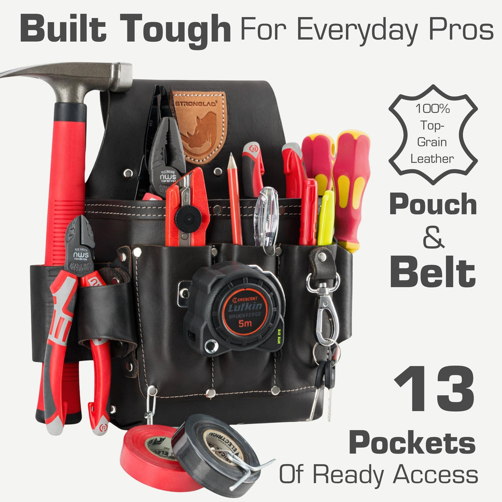 13-Pocket Top-Grain Leather Electricians Tool Belt L187