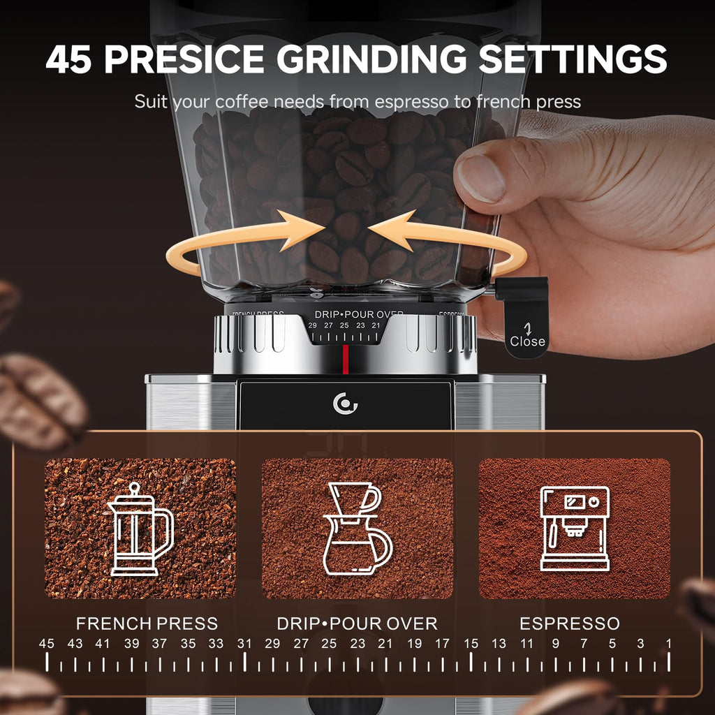 Conical Burr Coffee Grinder with 45 Grind Settings T803