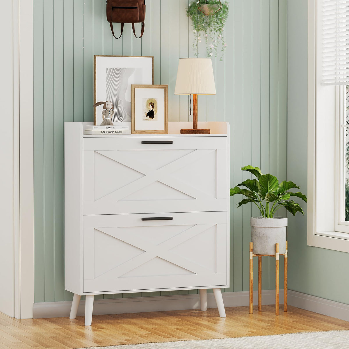Farmhouse Shoe Storage Cabinet with Flip Drawers F527