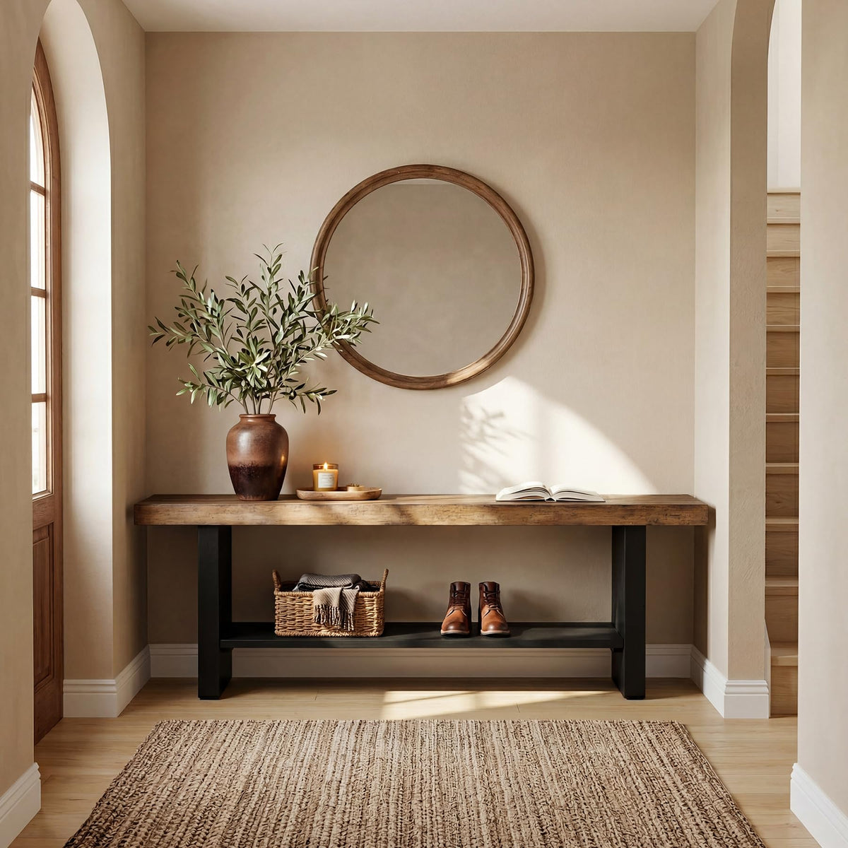 55" Solid Wood 2-Tier Shoe Storage Bench Z68723