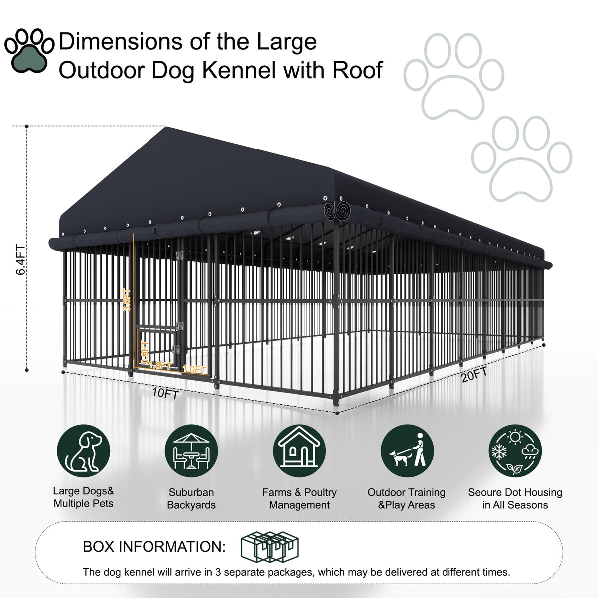 20x10 FT Heavy Duty Outdoor Dog Kennel with Cover X450
