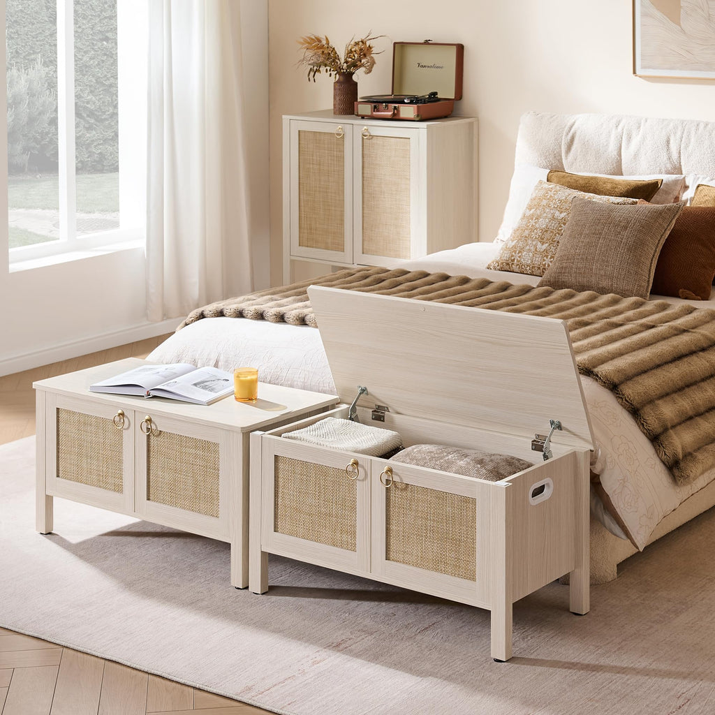 Rattan Storage Bench with 2 Safety Hinges T3071