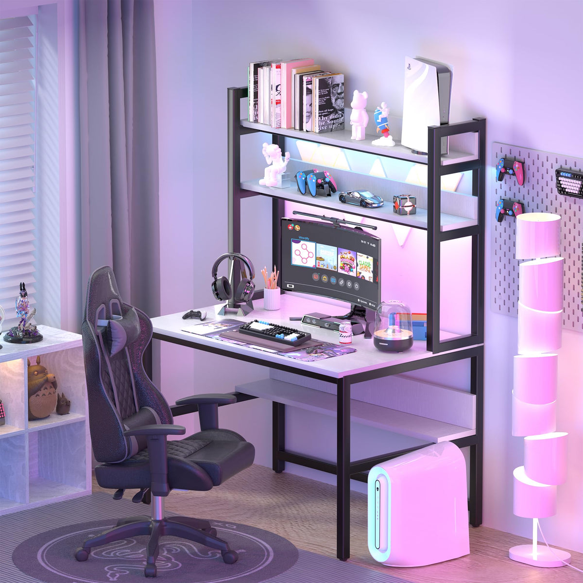 White Computer Desk with Hutch and Shelves C688