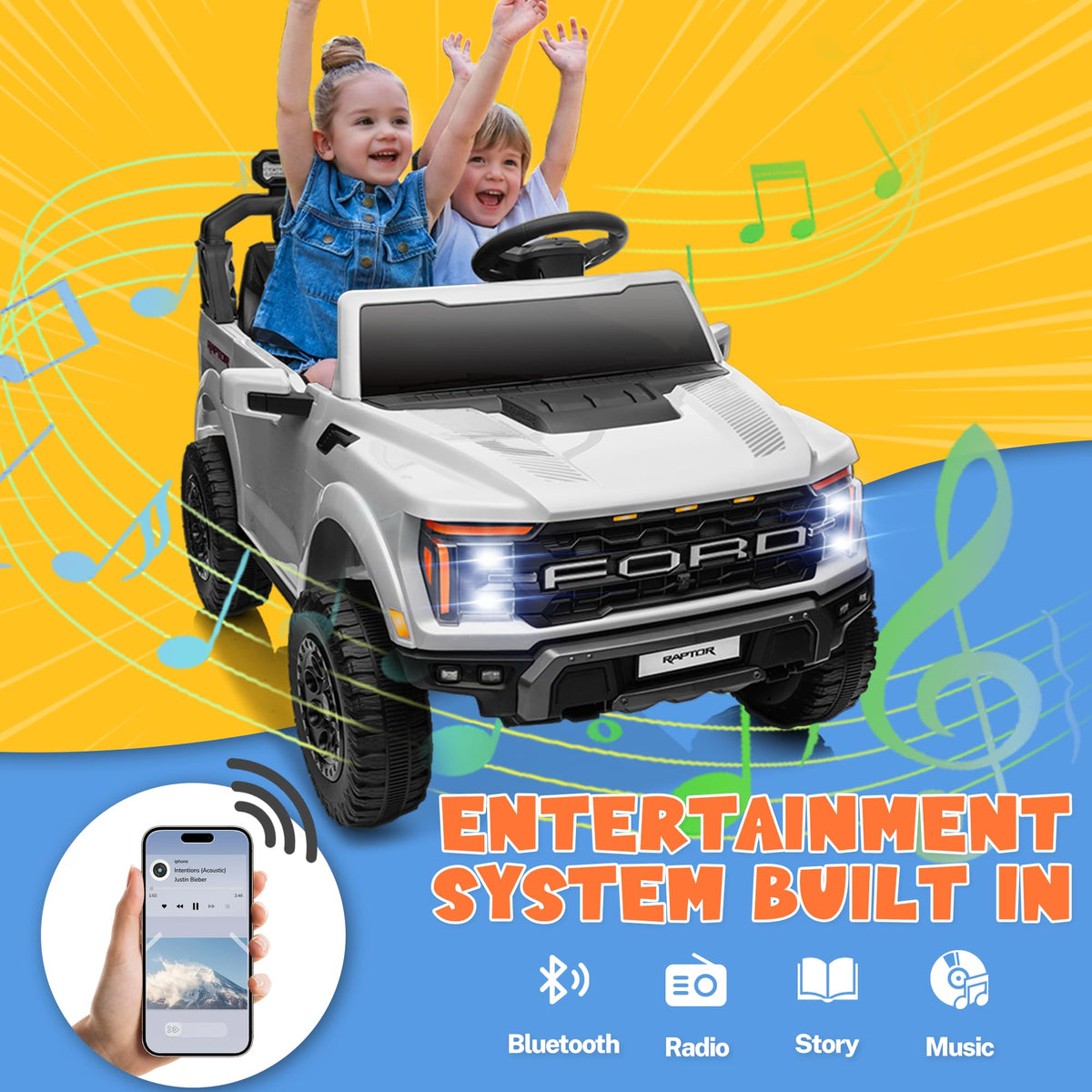 White 24V 2 Seater Kids Ride on Truck with Parent Remote Control E847883