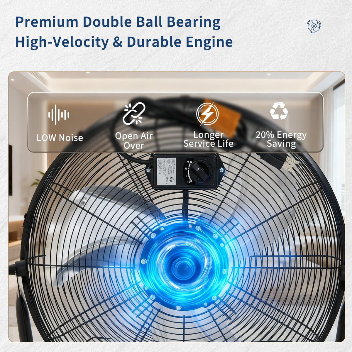 20" High Velocity Floor Fan, 4800 CFM Heavy Duty Industrial Metal Fan with 3 Speeds Y21826