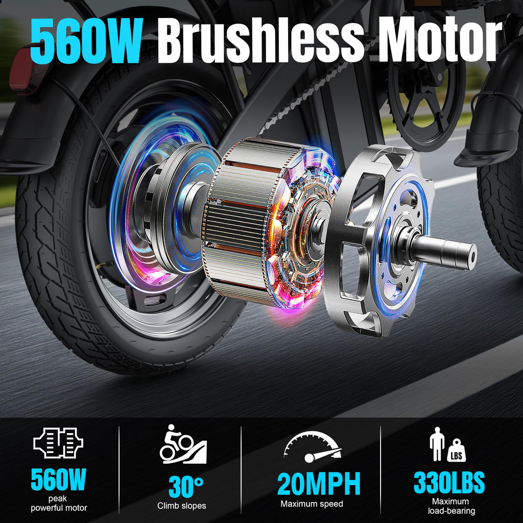 560W 20MPH 32 Miles Range 48V 10Ah 14" Foldable Electric Bike E1627