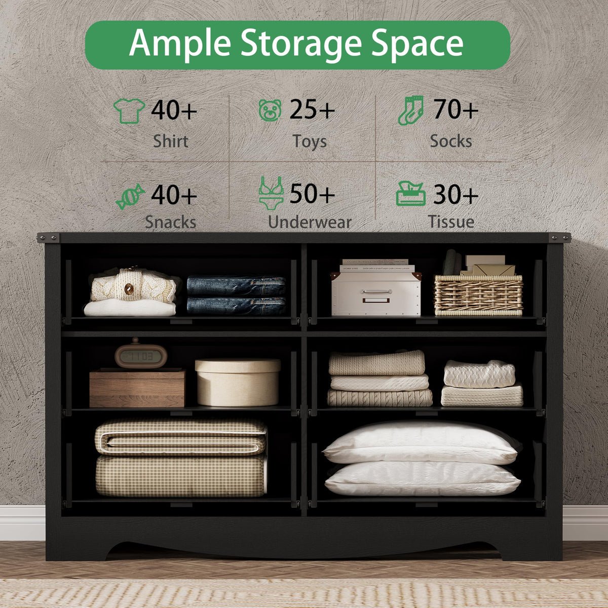 Black 6 Drawer Wood Dresser F469