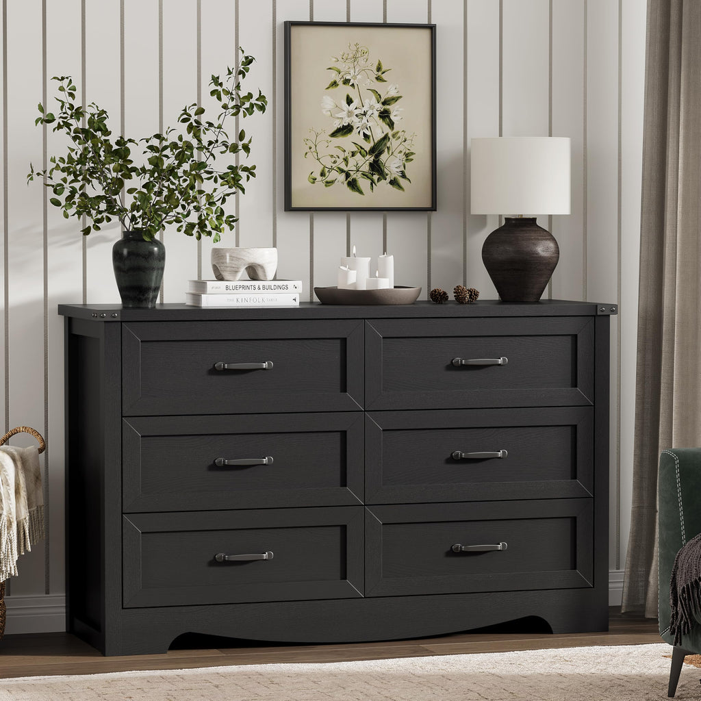 Black 6 Drawer Wood Dresser F469