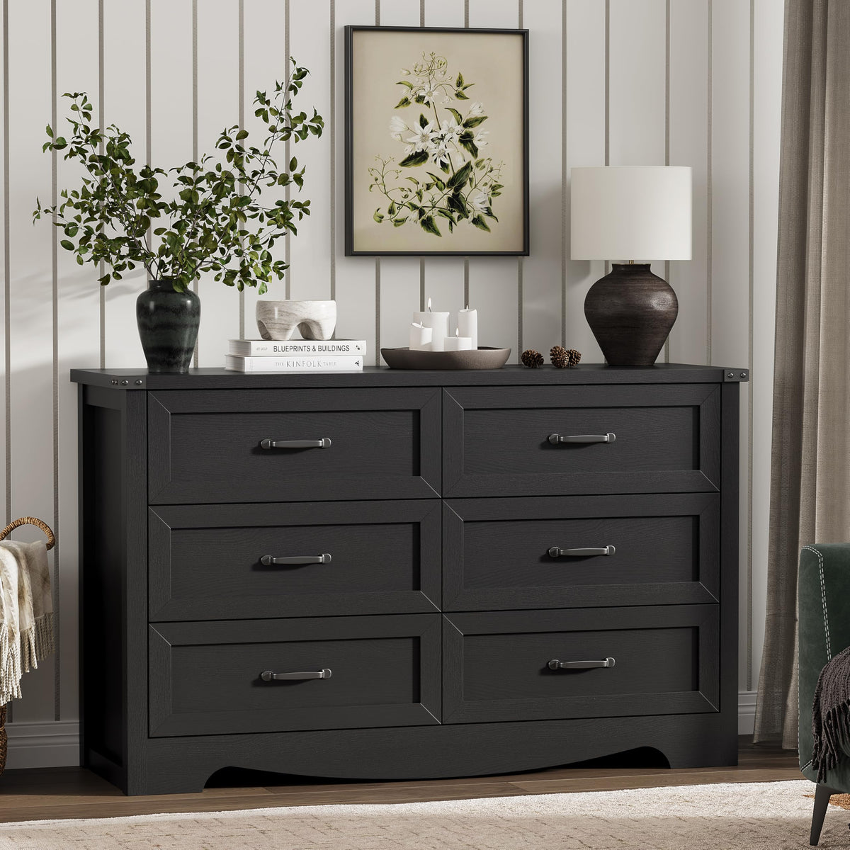Black 6 Drawer Wood Dresser F469