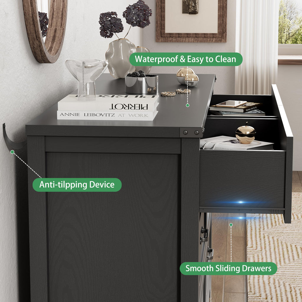 Black 6 Drawer Wood Dresser F469