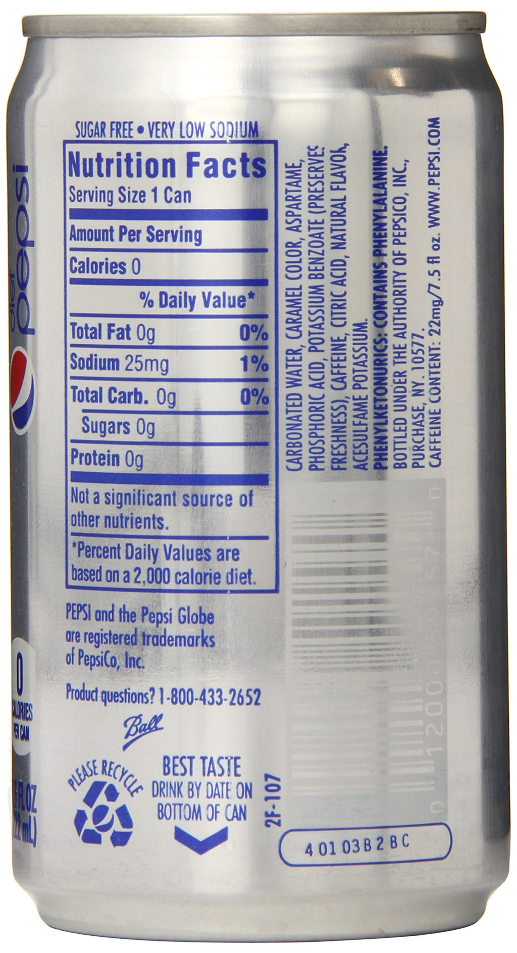 Diet Pepsi 7.5 Fl Oz Mini Cans 24 Pack D7641