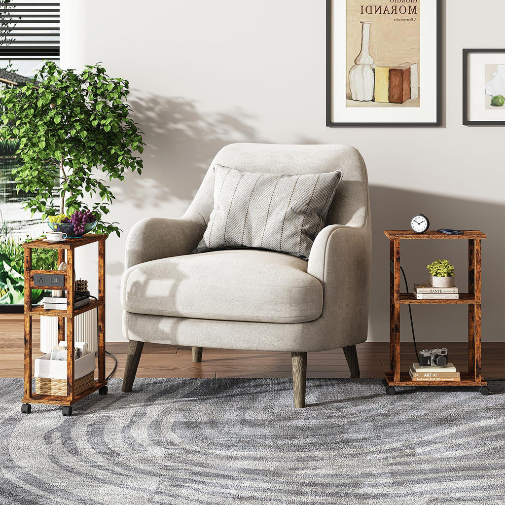 Small Narrow Side Table with Charging Station W217