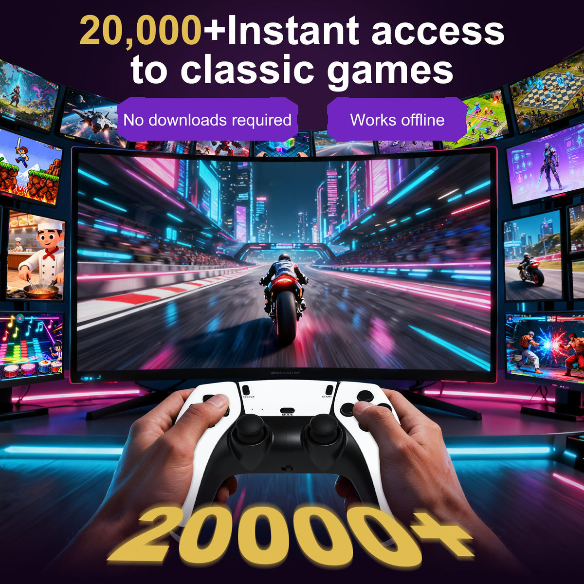 Retro Gaming Console with 20k+ Classic Games, 4K HDMI, Dual Wireless Controllers, 64GB Y9442