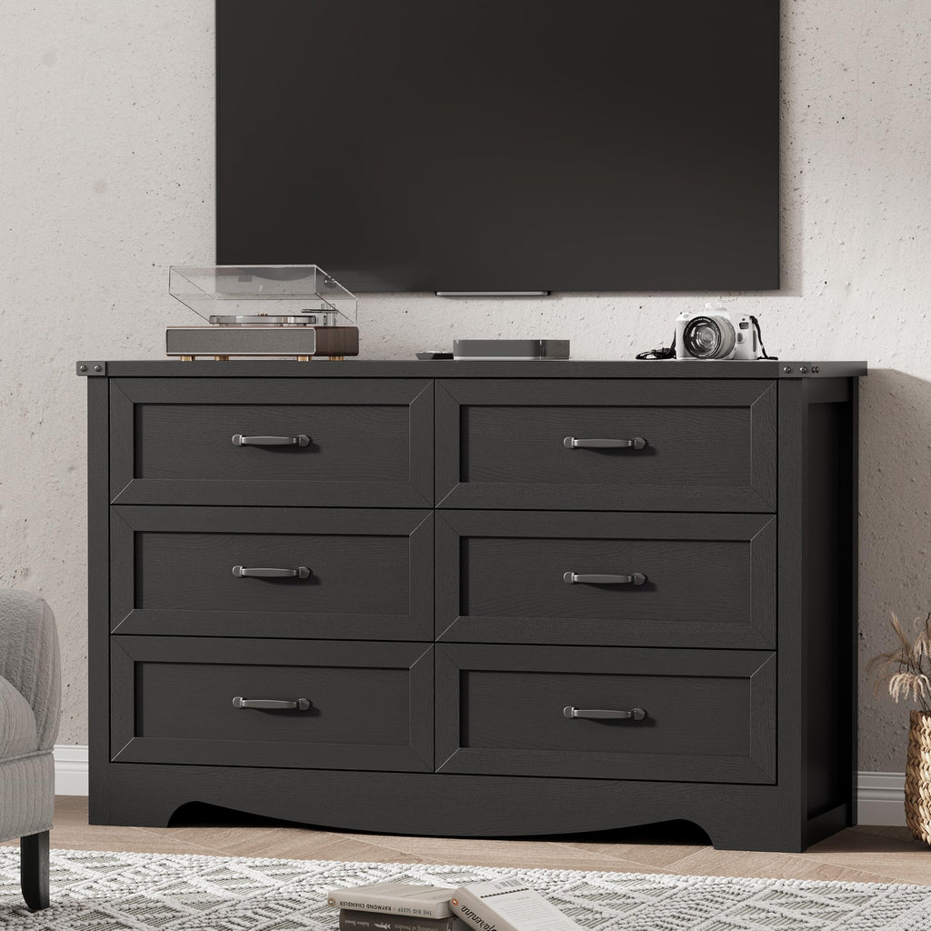 Black 6 Drawer Wood Dresser F469
