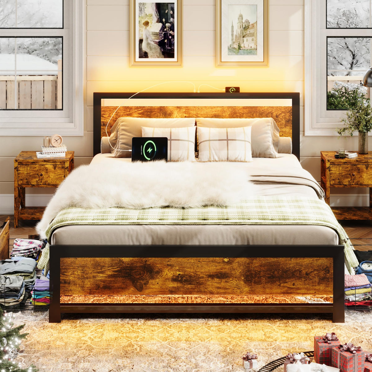 King Size Wood Bed Frame with 4 Storage Drawers G232010