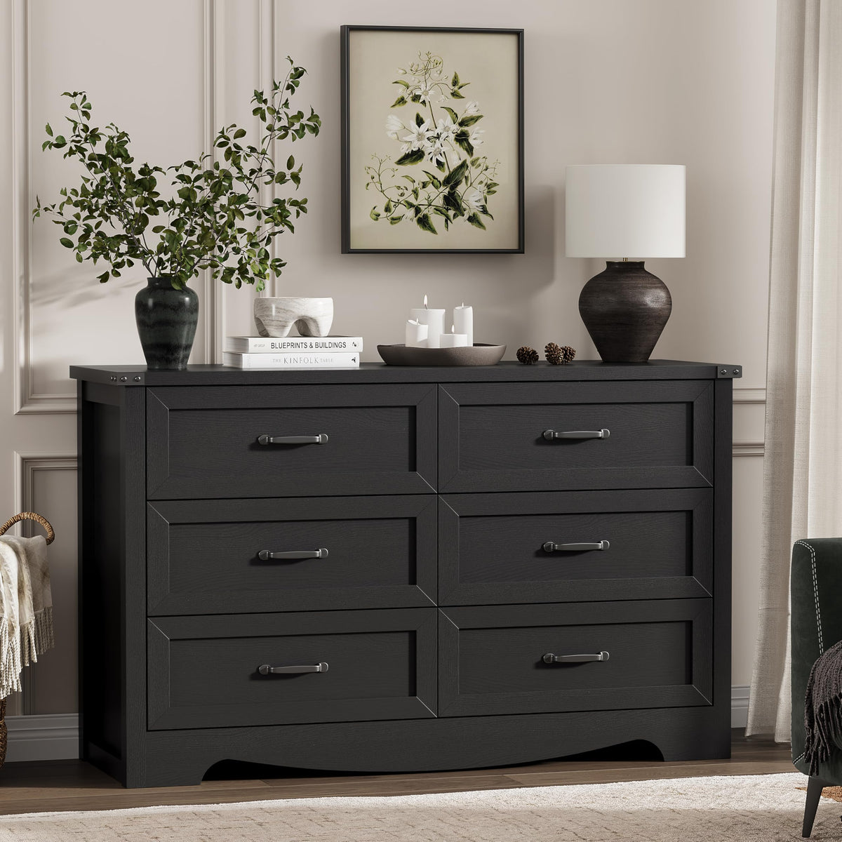 Black 6 Drawer Wood Dresser F469