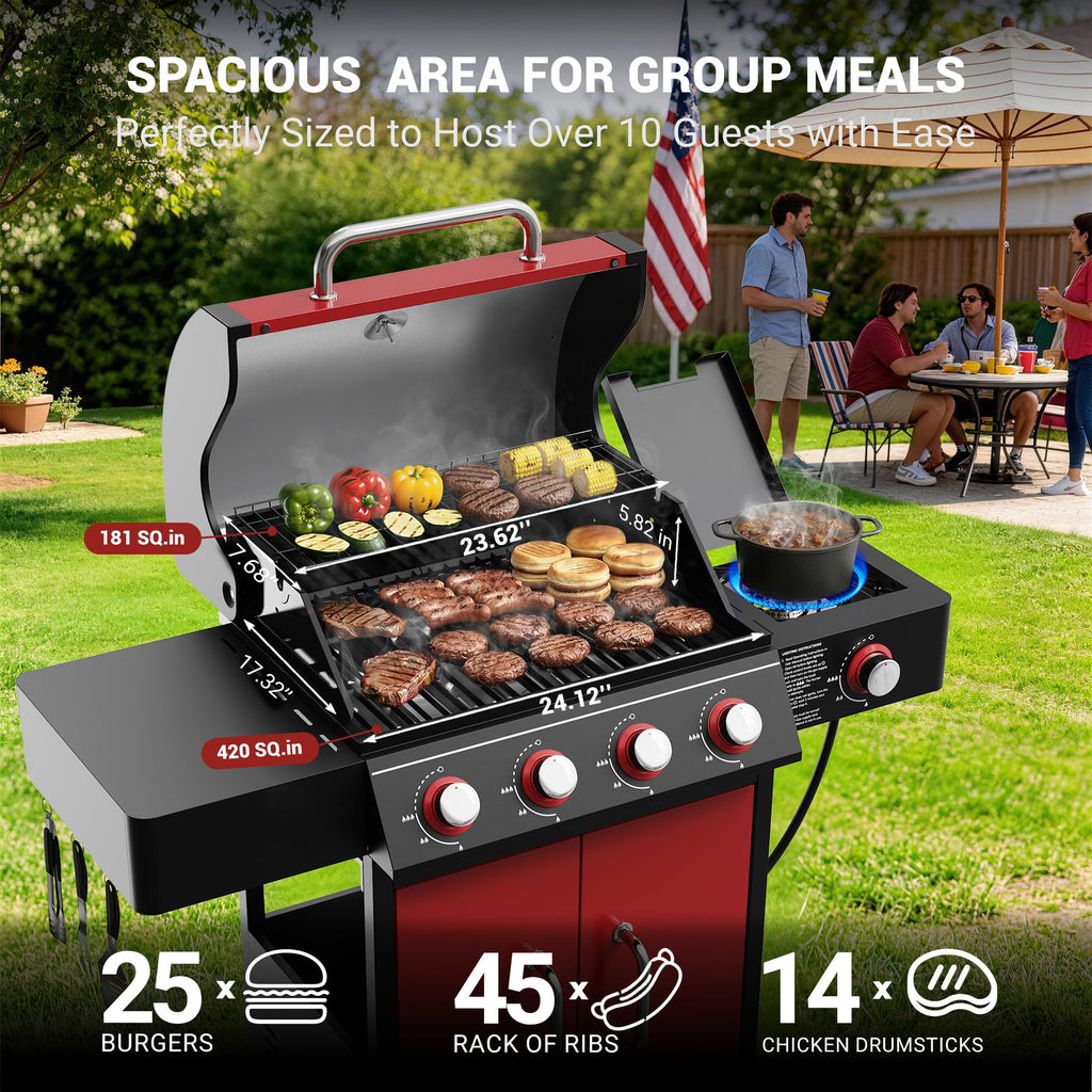 4 Burner Propane Gas Grill with Side Burner O29299