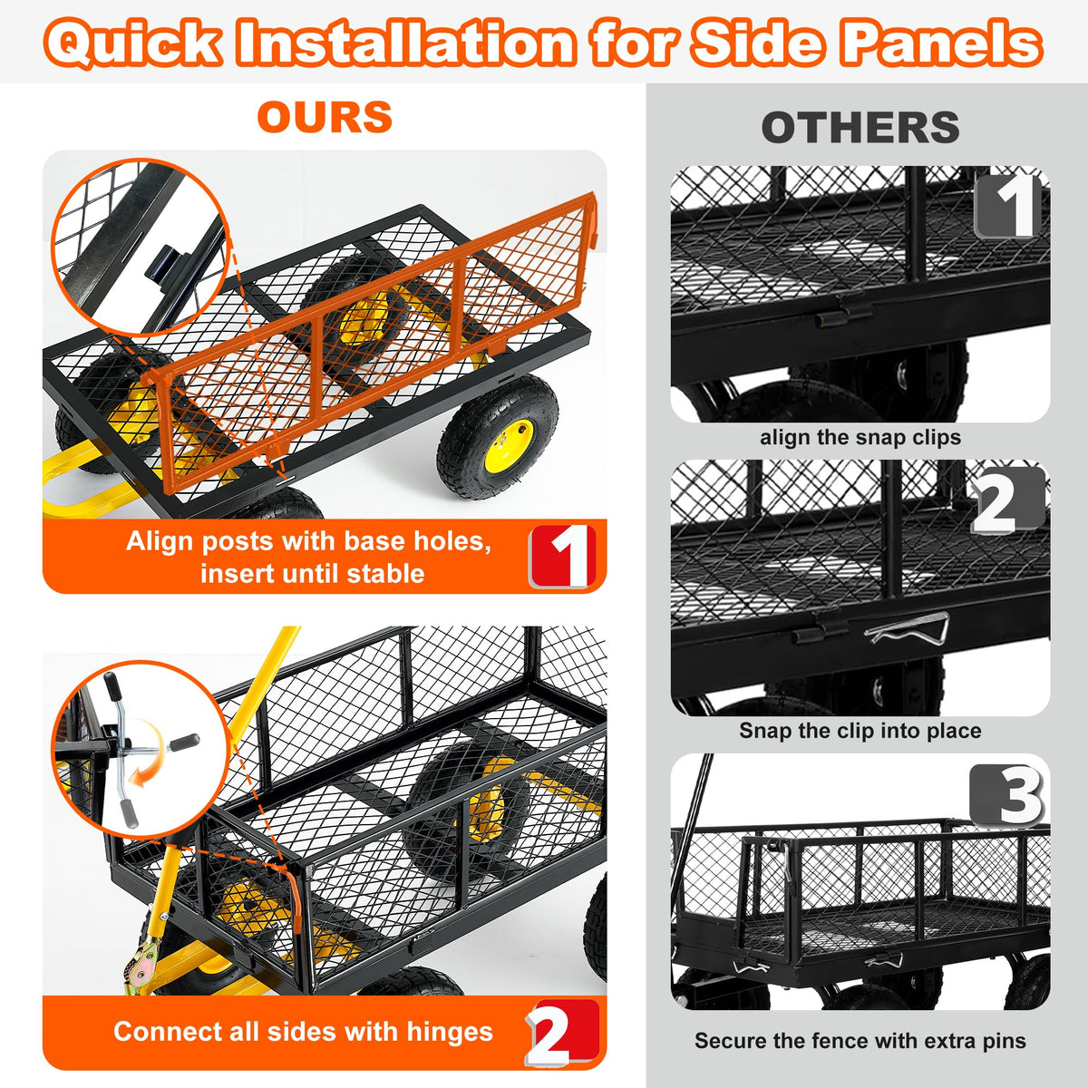 Heavy Duty Steel Garden Cart with Handle & 10" All Terrain Tires D64944