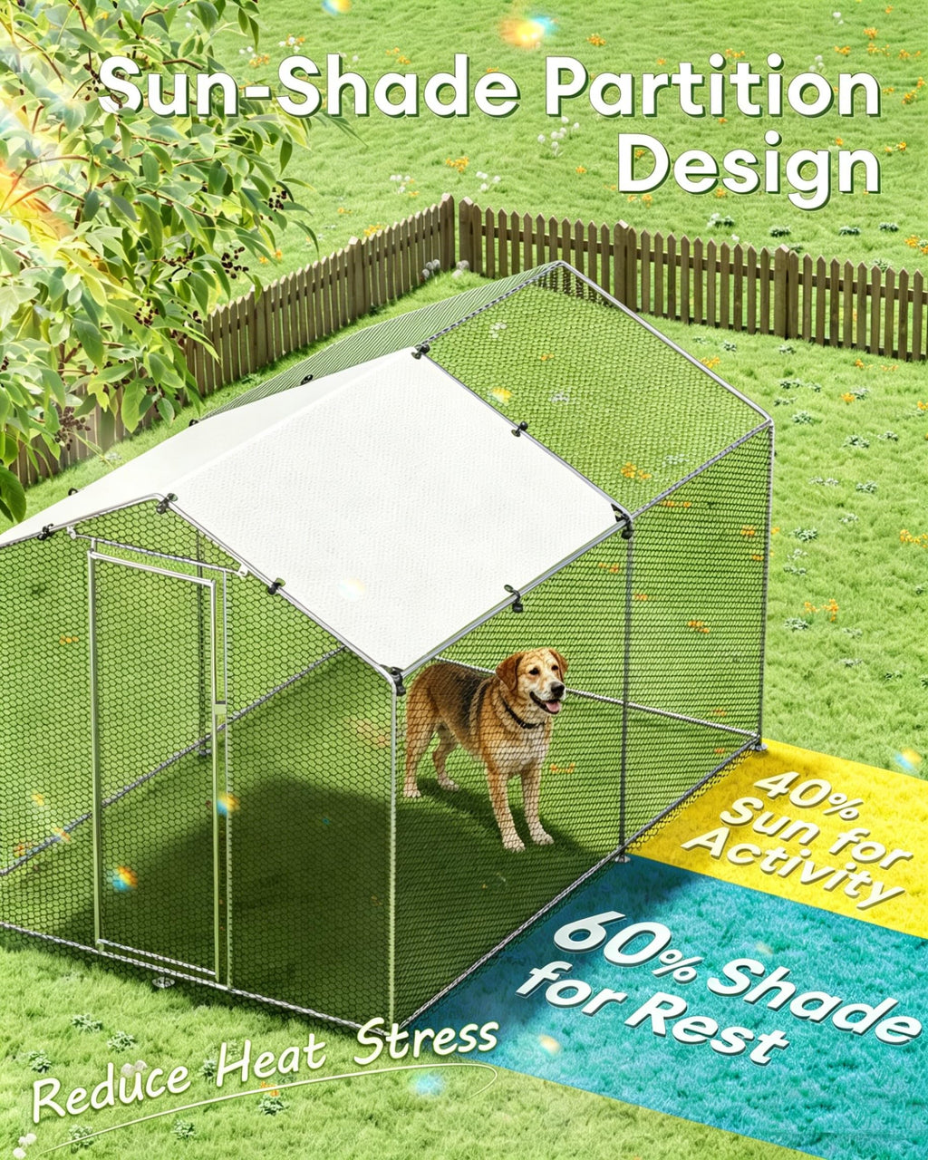 Large Outdoor Dog Kennel Heavy Duty Metal Dog Run with Weatherproof Cover U653292